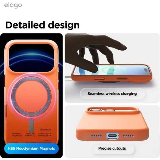 Elago iPhone 17 Pro Max Magnetic Silicone Case (Camera Control Key Included) _ Orange